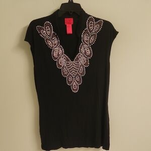 Christina Black Top with White Embellishments
